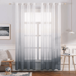 MIULEE Gardinen Transparent Vorhänge Farbverlauf Voile Sheer 2er Set Vorhang mit Ösen Dekoschal Fensterschal für Schlafzimmer und Wohnzimmer 245 cm x 140 cm(H x B) Weiß Grau H245 x B140 cm (2er Pack) Z-grau