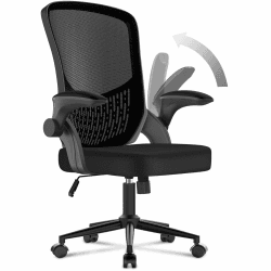 naspaluro Ergonomischer Bürostuhl, Schreibtischstuhl mit 90° Klappbaren Armlehnen, Einzigartige Lendenwirbelstütze, Atmungsaktive Mesh-Polsterung für das Heimbüro, Studie, Schwarz.
