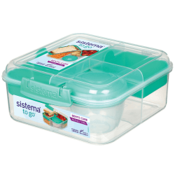 Sistema Bento Box TO GO Brotdose mit Fächern | 1,25 L Lunchbox mit Joghurt-/Fruchtbehälter | für Kinder & Erwachsene l | BPA-frei | Minty Teal [21685-8T], Mintgrün