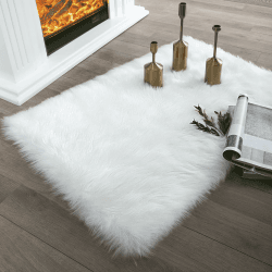 SXYHKJ Faux Lammfell Schaffell Teppich Kunstfell Dekofell Lammfellimitat Teppich Longhair Fell Nachahmung Wolle Bettvorleger Sofa Matte (Weiß, 60 x 90 cm - Rechteck)