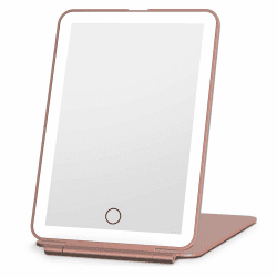 FUNTOUCH Schminkspiegel mit Beleuchtung, Wiederaufladbarer Tragbarer Reisespiegel Beleuchtet, 3 Farben Beleuchtung Spiegel Reisen, Dimmbarer Touchscreen, Faltbarer kosmetikspiegel mit Licht(Roségold)