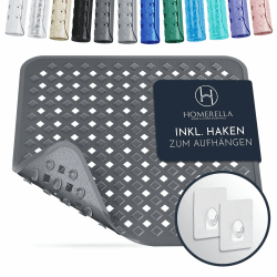 Homerella® Duschmatte rutschfest - 100% BPA frei - Inkl. 2 Haken zum Aufhängen 53x53cm - Antirutschmatte Dusche hautsensitiv & schimmelresistent - Duscheinlage maschinenwaschbar