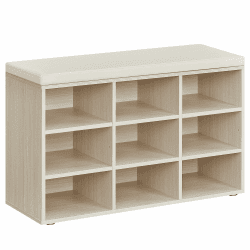 VASAGLE Schuhbank, Schuhregal mit Sitzfläche, Sitzbank mit Stauraum, Kissen, 9 Fächer, verstellbare Ablagen, für Wohnzimmer, Flur, 30,3 x 78,5 x 48 cm, naturbeige LHS009K01