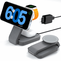 Eazpower Magsafe Ladestation für Apple Watch und iPhone 3 In 1 Faltbar, iPhone Ladestation Magsafe Ladegerät Mehrere Geräte, Reisen Tragbar Wireless Charger (mit QC3.0 Adapter)