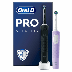 Oral-B Vitality Pro Elektrische Zahnbürste/Electric Toothbrush, Doppelpack mit 2 Aufsteckbürsten, 3 Putzmodi für Zahnpflege, Geschenk Mann/Frau, Designed by Braun, schwarz/lila