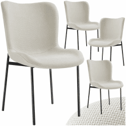 tectake® 4er Set Stuhl, Polsterstuhl für Küche, Esstisch, Sessel Schminktisch, Cocktailsessel, Elegante Esszimmerstühle oder Wohnzimmerstühle für edles Dining - Webstoff Off White/schwarz