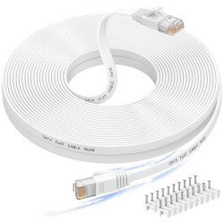 Nixsto Lan Kabel 15 meter, Cat 6 Ethernet Kabel 15m, High Speed Netzwerkkabel, Flaches abgeschirmtes Patchkabel, langes Internetkabel mit Snagless Rj45 Stecker für Switch, PS4 und Modem,Weiß