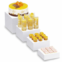 BAIFUMEN 4 Stk. Premium Acryl Buffet Riser | Dessert-Ständer mit Hohlen Böden – Weiße Acryl-Ständer für Deko, Süßigkeiten, Kosmetik & Aromen (Stylische Acrylboxen)