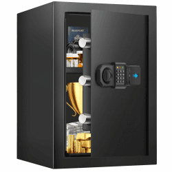 50L Safe Tresor für Zuhause, Feuerfester Tresor mit Schlüssel, Abnehmbares Regal und Stummschaltfunktion, Elektronische Anti-Diebstahl Tresore für Geld, Dokument, Munition and Wertgegenstände