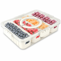 LOMUG Snackschale mit Deckel, Snackbox mit Fächern, Snackteller mit 4 Fächern,Snack Aufbewahrungsbox Snackbox,Geteiltes Serviertablett Mit Deckel,Snack Organizer für SüßIgkeiten Veggie Keks Nüsse Obst