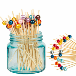 100 Stück Cocktailspieße 12cm Cocktail Zahnstocher Spiesse Holzspieße Fingerfood-Spieße Perlen Cocktailparty Dekorations Für Valentinstag Lebensmittel (Bunt)