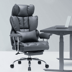Efomao bürostuhl,PU Leder bürostuhl ergonomisch,schreibtischstuhl,Office Chair 200KG,Verstellbarer Drehstuhl mit Fußstütze und Lendenwirbelstütze