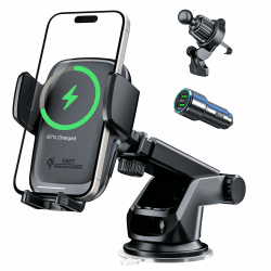 KPON 15W Qi Zertifiziert Handyhalterung Auto mit Ladefunktion,Induktive ladestation Auto,Handyhalterung Lüftung+Saugnapf für iPhone 16/15/14/13/12/11/X/Pro/Max/8 Plus/Mini/Samsung S24 ultra/S23/S22
