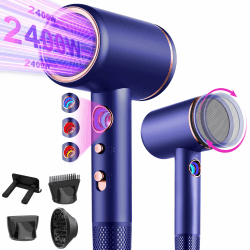 Föhn,Fön,Haartrockner Profi Ionen mit AC Motor 2400W Reisefön Diffusor|Haarfön 4-in-1|Heiß-/Kalttaste|3 Heiz&3 Geschwindigkeitsstufen|Hair Dryer mit Schnelle Aufheizung Dunkellila