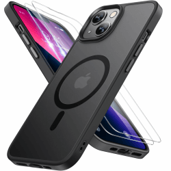 Miracase Magnetisch für iPhone 13 Hülle für Magsafe[mit 2 Schutzglas] Militärschutz Stoßfest Kratzfest Anti-Fingerabdruck Samtige Haptik Dünn Handyhülle für iPhone 13 6,1 Zoll, Schwarz