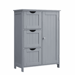 VASAGLE Badezimmerschrank, schmaler Badschrank, Beistellschrank, Kommode, mit 3 Schubladen, Schranktür, verstellbare Ablage, 30 x 60 x 80 cm, Taubengrau BBC049G02