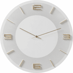 Kare Design Wanduhr Leonardo, Weiß/Gold, 49cm Durchmesser, Uhr, Holz, Aluminium, rund, Batterie nicht inklusive