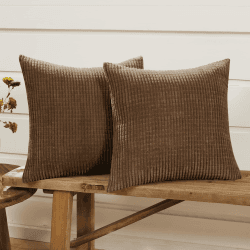 Deconovo Kissenbezug 45x45 Dekokissen Kordsamt Kissenhülle Dekorative Sofakissen Kissenhüllen Zierkissenhülle Super Weich Kissenbezüge Decor für Sofa Couch Büro Wohnzimmer, 45x45 cm, Braun, 2er Set