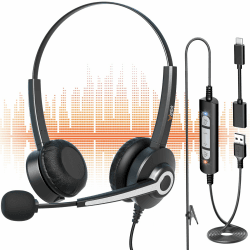 Wantek 682N Headsets mit Mikrofon USB/Typ-C Kopfhörer mit Noise Cancelling Mikrofon Kabelgebundene PC Headsets für Computer Laptop Online Konferenz Meeting Skype Zoom MS Teams Call Center
