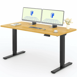 FLEXISPOT Höhenverstellbarer Schreibtisch mit 2 Motoren & 25MM einteiliger Tischplatte,ergonomischer Bürotisch - 160 x 80 cm Ahorn, schwarzes Gestell