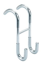 WENKO Duschhaken Mod. Taranto, für Duschabzieher und Handtücher, mit 2 Haken, für Bad und WC, aus rostfreiem Edelstahl gefertigt, (B x H x T): 5 x 12 x 7,5 cm, Silber, glänzend