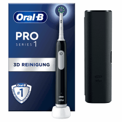 Oral-B Pro Series 1 Elektrische Zahnbürste/Electric Toothbrush, 1 Aufsteckbürste, 3 Putzmodi und Drucksensor für Zahnpflege, Reiseetui, Designed by Braun, black