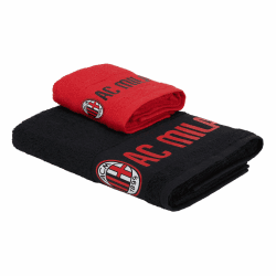 AC Milan Set mit 2 Handtüchern mit Logo, 50 x 100 cm, Baumwolle, offizielles Produkt, rot/schwarz