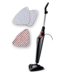 Vileda Steam Plus Dampfreiniger, PowerPad & 2 Mikrofaser-Pads, bis zu 99,9% Keimfreiheit, für alle Böden, Schwarzes Design