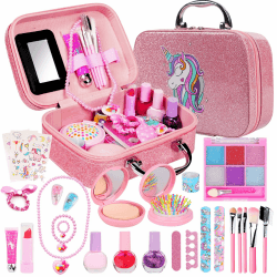 Kinderschminke Set Mädchen, Waschbar Schminke Kinder Schminkkoffer Mädchen Spielzeug Kinder Make Up Set Geburtstage Weihnachten Geschenke für Mädchen 4 5 6 7 8 9 10 Jahre