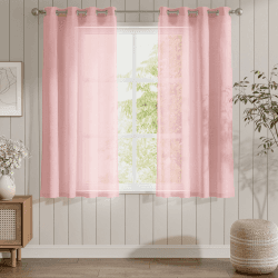 TOPICK Gardinen mit Ösen Einfarbig Gardinen für Wohnzimmer Kinderzimmer Mädchen Schlafzimmer Rosa Transparent Durchsichtig Stores Landhausstil Modern Fenstergardinen 2er Set 140B x 175H (cm)