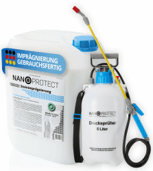 Nanoprotect Steinimprägnierung inkl. Drucksprüher | 10 L für ca. 80 – 120 m² | Vorbeugend gegen Grünbelag und Schmutz | Ideal für Pflastersteine, Beton und Naturstein