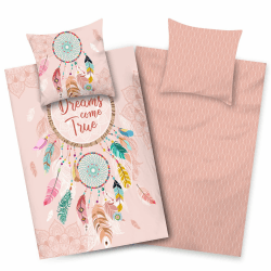 Aminata kids Bettwäsche 135x200 Traumfänger-Motiv Mädchen Baumwolle Wende-Kinder-Bettwäsche-Set Dreamcatcher Federn YKK Reißverschluss rosa