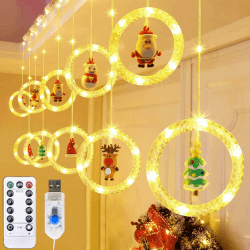 LIBRNTY 120 LED Weihnachtsdeko Fenster Beleuchtet,Weihnachten Fenster Vorhang Lichter,Lichterkette Gardine für Weihnachten mit 8 blinkenden Modi für,Balkon,Party,Kommt mit 10 S-förmigen Cliphaken