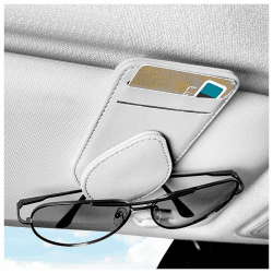 GTLM Magnetisch Brillenhalter für Auto,Leder Sonnenbrillenhalter Auto mit 2 Kartenfächern,Vielseitig Einsetzbar Auto Zubehör Innenraum für Die Aufbewahrung von Sonnenbrillen,Karten (Weiß)