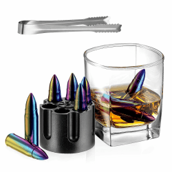 Edelstahl Eiswürfel Wiederverwendbar Whisky Steine - Eiswürfel Metall mit Edelstahl Clips, für Whisky, Wodka, Likör, Wein, Getränkesaft oder Limonade (Farbe)
