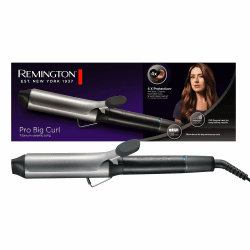 Remington Lockenstab große Locken [38mm] Pro Big Curl (4-facher Schutz, antistatischer Keramik-Turmalin-Beschichtung) Digitales-Display bis 210°C, mit Klemme, natürliche Wellen, Schwarz, CI5538