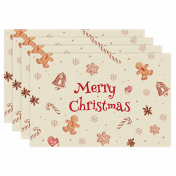 Bonhause Weihnachts-Lebkuchenmann Tischsets 4er Set, Niedlicher Lebkuchenmann Platzsets Waschbar Platzdeckchen für Küche Tisch Dekoration Drinnen Urlaub Party Dekor 30x45cm