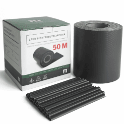 Stabmattenzaun Sichtschutz-Streifen, PVC Folie in Anthrazit, 19cm hoch, 50m lang, inkl. 26 Befestigungs-Clips. Zubehör zum Verkleiden von Doppelstabmattenzäunen und Einzelstabmattenzäunen