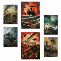 Nacnic-Set mit 6 Postern Historische Momente. Kampf auf Boot, Panzer, Hubschrauber Designillustrationen zur Dekoration der Wände Ihres Zuhauses. Räume A3 & A4 Rahmenlos