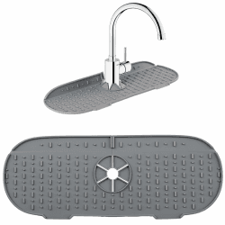 RYHX Silikon Wasserhahn Matte,Wasserhahn Spüle Spritzschutz,Wasserhahn Trockenmatte zum Schutz von Küchen und Badezimmer Arbeitsplatten und Böden -Grau