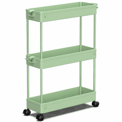 SPACEKEEPER Schmaler Rollwagen, 3 Etagen, Badezimmer-Organizer, Allzweckwagen, Waschküchen-Organisation, mobiles Regal für Küche, Bad, Büro, Schlafzimmer, schmale Orte, grün