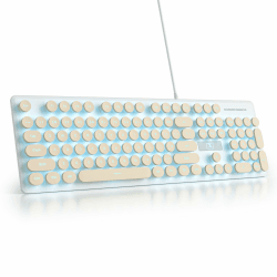 SOLIDEE Membrantastatur 100%,Retro-Schreibmaschinentastatur,volle Größe,104 Tasten,USB kabelgebunden mit runden ABS Tastenkappen,schlanke kabelgebundene Folientastatur(Amerikanisch QWERTY)(V300 Beige)