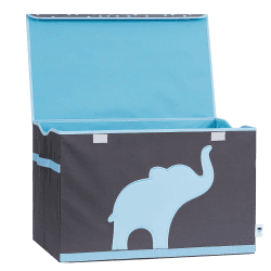 LOVE IT STORE IT Aufbewahrungsbox mit Deckel - Große Spielzeugkiste aus Stoff - Verstärkt mit Holz - Abwaschbar - Grau mit blauem Elefant - 62x38x39 cm