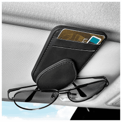GTLM Magnetisch Brillenhalter für Auto,Leder Sonnenbrillenhalter Auto mit 2 Kartenfächern,Vielseitig Einsetzbar Auto Zubehör Innenraum für Die Aufbewahrung von Sonnenbrillen,Karten (Schwarz)