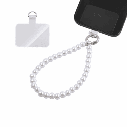 GD GOOD.designs Handykette mit perlmuttfarbenen Perlen kurz - Universal Handy Handschlaufe inkl. Patch für jede Handy-Hülle | Lanyard Handyband zum Umhängen (Länge 24cm)