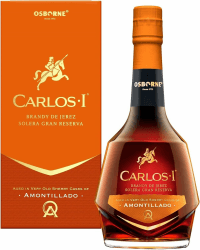 Carlos I Brandy de Jerez Amontillado – Solera Gran Reserva aus Spanien in hochwertiger Geschenkverpackung – gereift in 100-jährigen Solera-Fässern mit 40,3% vol. (1 x 0,7l)