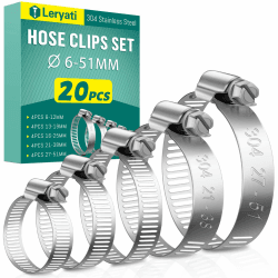 20 Stück 6-51mm Schlauchschellen Edelstahl Set, Leryati Schlauchschelle 304 Schellen, Schlauchklemme Kein Schlauchbinder Mini Rohrschellen und-Schraubzwingen für Pool, Waschmaschine und Garten