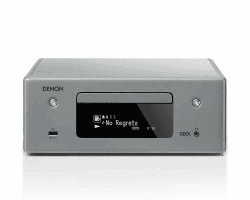 Denon RCD N10 Kompaktanlage, HiFi Verstärker, CD Player, Internetradio, Musikstreaming, HEOS Multiroom, Bluetoothund WLAN, AirPlay 2, Alexa Kompatibel, 2 Optische TV Eingänge, Ohne Lautsprecher, Grau