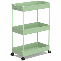 SPACEKEEPER Rollbarer Aufbewahrungswagen, 3 Etagen, Badezimmer-Organizer, Waschküchen-Organizer, Mehrzweckwagen, mobiles Regal, multifunktionale Regale für Büro, Küche, Bad, Grün