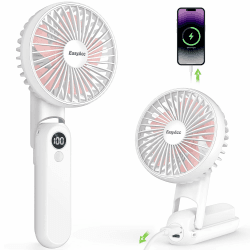 EasyAcc Handventilator,2600mAh Tragbarer Mini Ventilator mit 5 Geschwindigkeiten,8 Stunde Reichweiteund,USB LED Ventilator,Klein Aufladbar 4 in 1 Hand Ventilator für Reisen,Büro und Zuhause-Weiß/Rosa